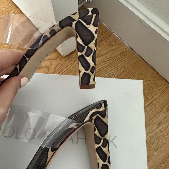 ❌SOLD❌NWT Manolo Blahnik Scolto Slip-on Mules Sz 40 Clear ECO PVC Leopard Print - Picture 10 of 12